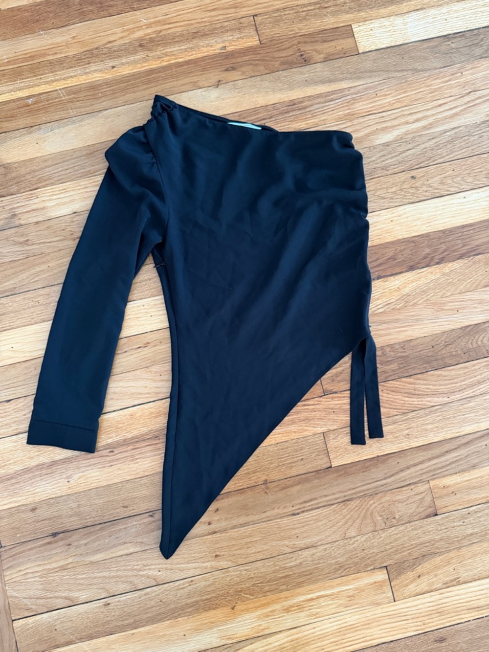 Amanda Uprichard Black One-Shoulder Asymmetric Blouse